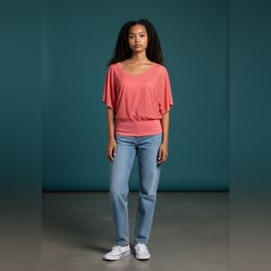 By & By Coral Stylish Chic Batwing Top With Eladtic Band Waist EUC Medium